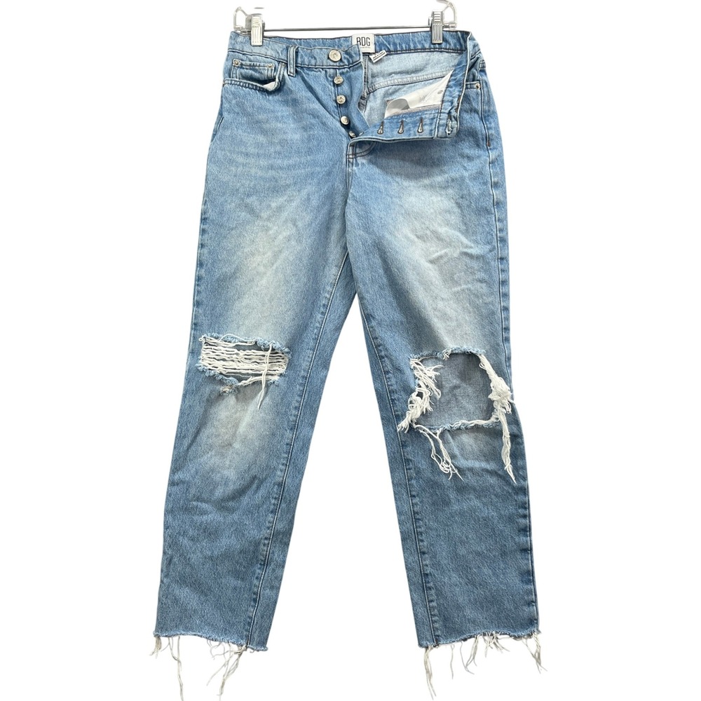 BDG Urban Outfitters Slim Straight Jeans Womens 28 Light Wash Distressed Raw Hem